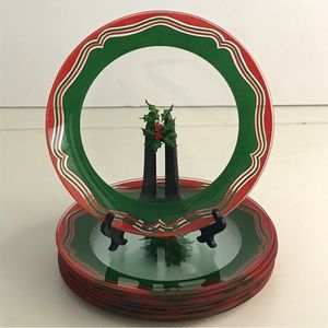 Noel Christmas Green/Red Trim With Holly & Berry Set of 8 Appetizer Plates NWOT